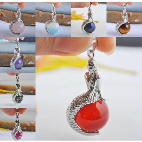 Purple Crystal/Tigereye/Rose Crystal/Opal/Carnelian/Lapis/Abalone Shell Bead Pendant Jewelry For Woman Gift Mermaid S888-S902