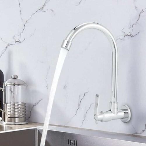 G1/2 Kitchen Sink Faucet 360 Degree Rotating Faucet Wall Mounted Water Tap Single Cold Faucet with Single Handle