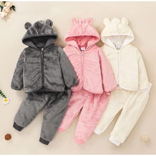 Baby clothing set 2021 winter boys and girls warm thickening suit cute zipper jacket hooded + trousers 2PCS childrens clothing