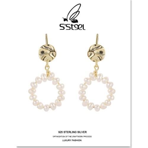 SSTEEL 925 Sterling Silver Drop Earrings Korea Earring Baroque Irregular Freshwater Pearl Earings Aros Plata 925 Mujer Jewelry