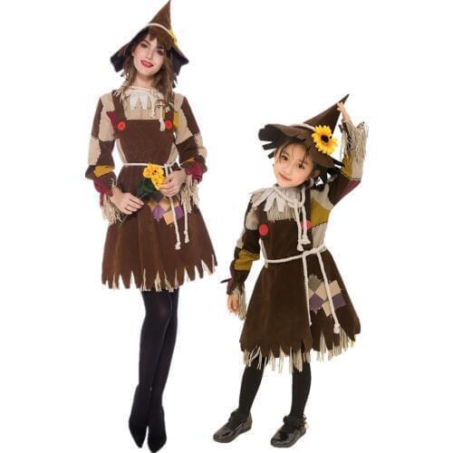 Halloween The Wizard of OZ Pumpkin Patch Scarecrow Cosplay Costume Clown Circus Party Gown Joker Parent-Child Dress