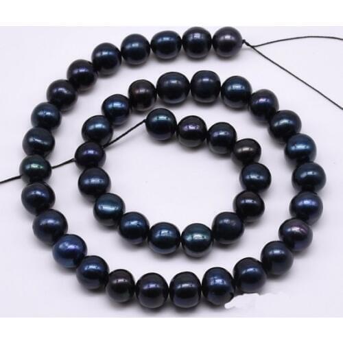 Cultured Pearl Loose Beads,9-10mm Black Color Potato Genuine Freshwater Pearl Jewellery,One Full Strand 15inches