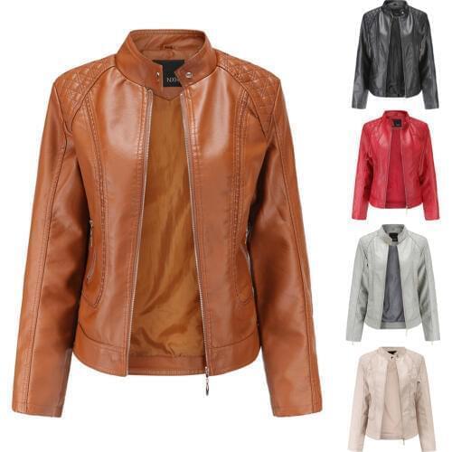 Womens Artificial Leather Jacket Spring And Autumn Warm Short Coat Jacket Parka Zipper Tops Overcoat Outwear Dropshipping