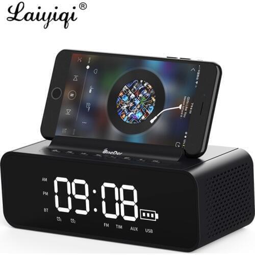 Laiyiqi digital display screen wireless Bluetooth speaker bass Alarm Clock Amplifier mobile support phone bracket caixa som dock