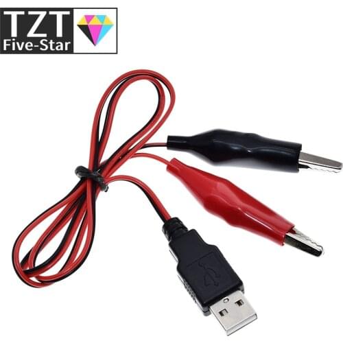 TZT Copper Alligator Clips with Wire Male USB Connector Test Leads Crocodile Clamp