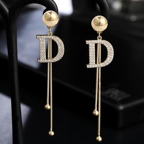 S925 Silver Needle Fashion All-match Personality Stud Earrings Full Diamond Luxury Letter Tassel Earrings