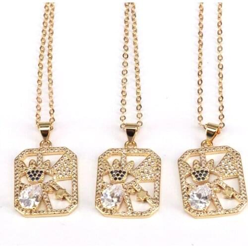 10Pcs Fashion Gold Color CZ Jewelry Femme Unique Design Hand Drop Star Pendant Necklace For Women Girl