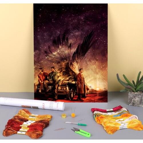 Portrait Carry On My Wayward Son Printed Fabric 11CT Cross Stitch Embroidery Kit DMC Threads Hobby Painting Sewing Adults