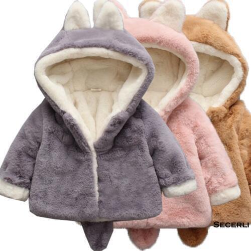 Autumn Baby Girls Jacket Rabbit Hat Kids Outerwear Toddler Girls Waistcoat Long Sleeve Hooded Warm Girls Coat