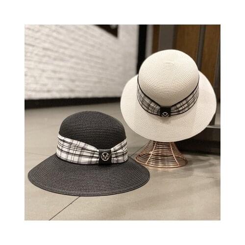 Summer Straw Bow M Standard Straw Hat Bucket Hat Female All-Matching Travel Sun Protection Sunshade Seaside Beach