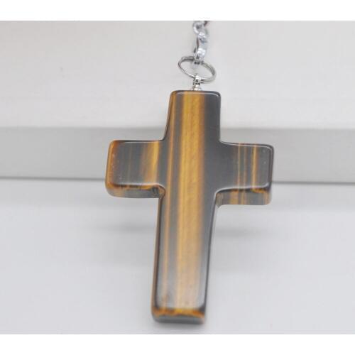 Natural Tigereye Stone Pendant Cross Chain Fashion Jewelry For Woman Gift S3112