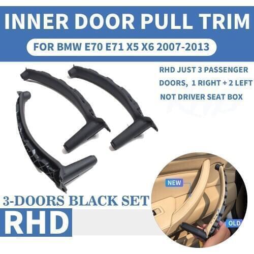 RHD Right Hand Black Car Front Rear Left / Right Interior Inner Door Pull Handle Trim Cover Panel For BMW E70 E71 X5 X6 07-2013