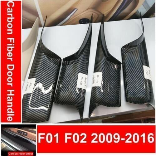 Car Interior Door Handles for BMW f01 f02 7-Series Front Rear Left Right Inner Doors Panel Handle Carbon Fiber Abs Trim Cover