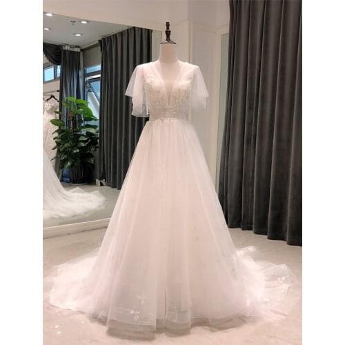 SL-8148 elegant lace beach bohemian wedding dress 2021 v neck france Simple Bride dress for women corset wedding gowns