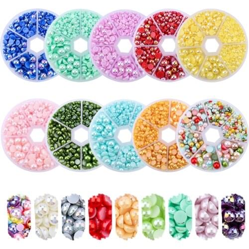 Mixed Size Beads Half Round Pearls ABS Garment Beads Shoes Rhinestone AB Glue on DIY White Beige Pearls For Jewellery Making