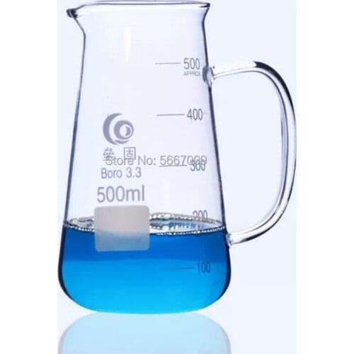 1PC 125ml 250ml 500ml Conical Glass Beaker with handle Chemistry Laboratory Borosilicate Triangle Glass Beaker with spout
