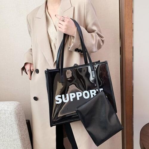 Letter Print Shoulder Bag For Women 2021 Summer Transparent Tote Bags PVC Jelly Bag Beach Travel Shopping Bag Composite Bags
