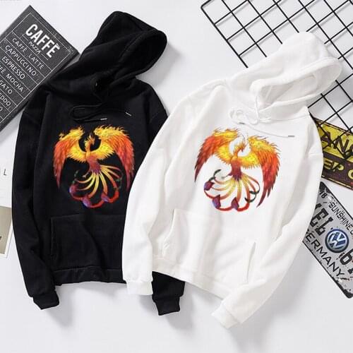 Womens Harajuku Sweatshirts Flaming Phenix Print Black Pullover Women Autumn Female Hoodies O-neck Casual Hoodie Sweatshirt