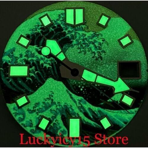 Green Super Luminous Wave Special Design 28.5mm Automatic Men Watch Dial Needles for NH35 NH35A Movement