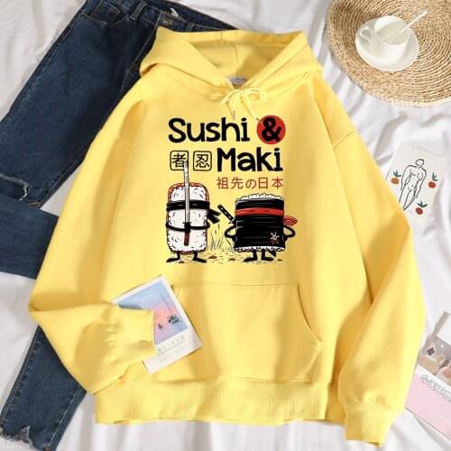 Sushi Maki Ninja Print Women Sweatshirt Cartoons Casual Hoody Harajuku Loose Autumn Hoodies Fashion Fleece Autumn Male Clothes