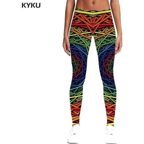 KYKU Abstract Leggings Women Leggings 3d Print Geometric Sexy Fitness Pants Sport Colorful Spandex Womens Leggings Pants Casual