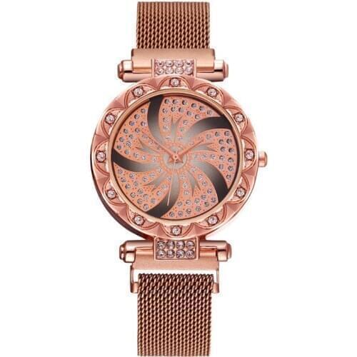 2020 Hot SWatch For Women Rose Gold Mesh Magnet Starry Sky Quartz Wristwatch Rhinestone Ladies Wrist Watches Relogio Feminino