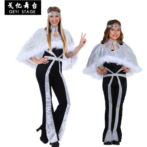 Women Girls Sexy Fancy Costumes Halloween Cosplay Disco Costume Vintage Disco Dress Music Festival Nightclub Singer Dance Suits