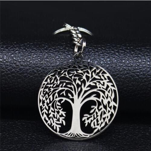 2021 Tree of Life Stainless Steel Keychains for Women Silver Color Keyrings Jewelry acero inoxidable joyeria mujer K77791B