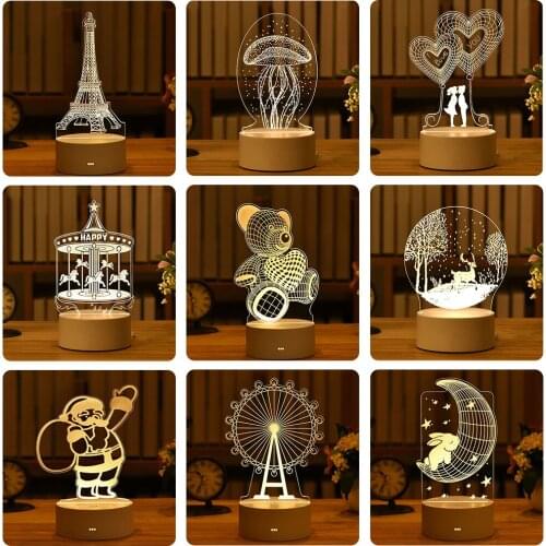 Romantic Love 3D Acrylic Led Lamp for Home Childrens Night Light Table Lamp Birthday Party Decor Valentines Day Bedside Lamp