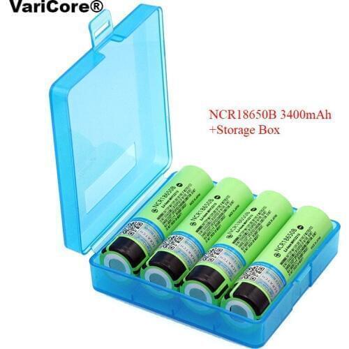 4PCS VariCore New Original 18650 NCR18650B Rechargeable Li-ion battery 3.7V 3400mAh For Flashlight batteries + Storage box
