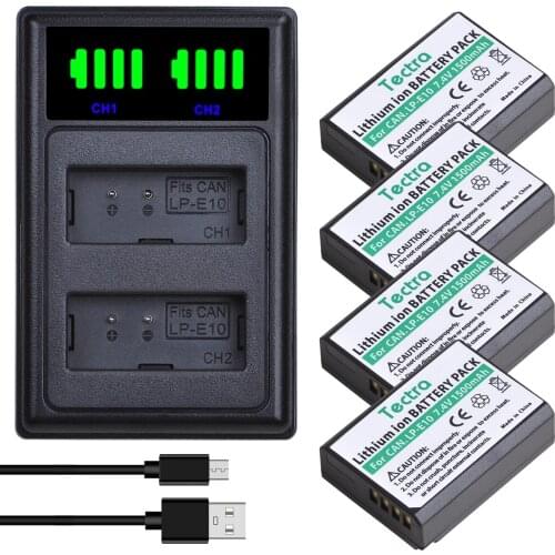 4x1500mAh LP-E10 LPE10 LP E10 Camera Batteries Bateria+LCD Dual USB Charger for Canon 1100D 1200D 1300D Rebel T3 T5 KISS X50 X70