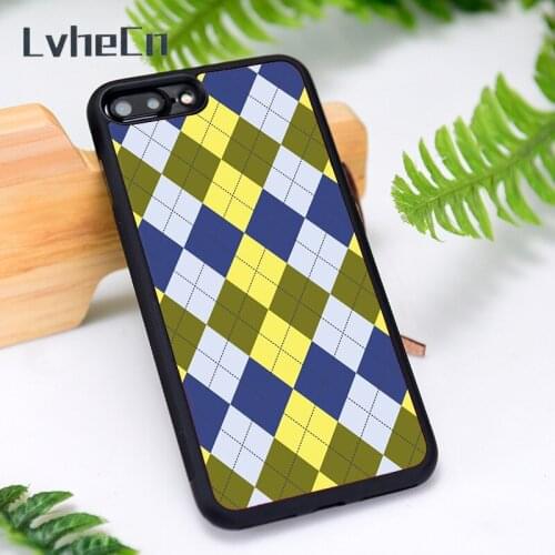 LvheCn Phone Case Cover for iPhone 6 6S 7 8 Plus X XS XR 11 12 Mini Pro Max Blue Green Yellow Silver Argyle Diamond Pattern