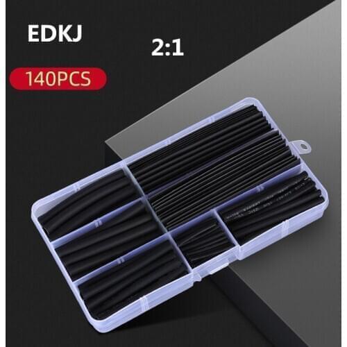 140Pcs Black polyene capsule combined with heat shrinkable insulated cable sleeve 2:1