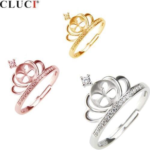 CLUCI Classic Silver 925 Women Wedding Crown Shaped Ring Romantic Rose Gold Zircon Open Ring Gift Jewelry SR2026SB