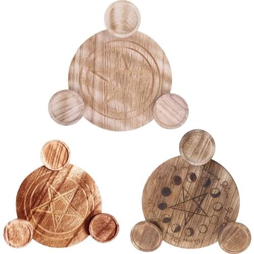 Brand New Wooden Candle Holder Astrology Pentacle Altar Plate Divination Magic Candlestick Table Energy Ornaments Tarot Supplies