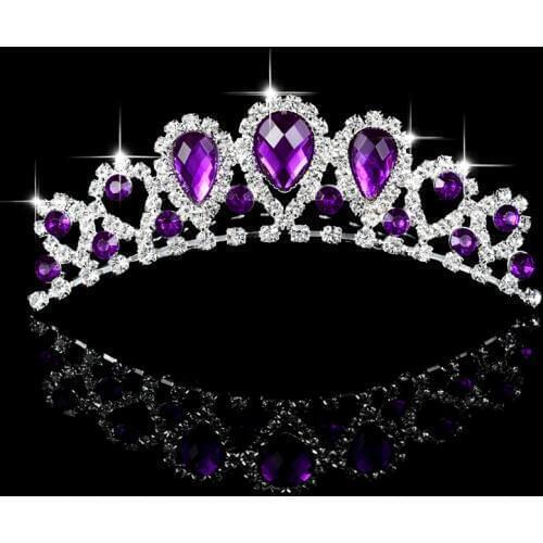 Kids Show Purple Tiaras and Crowns With Comb Diadem Women Queen Party Prom Bridal Wedding Hair Accessories Head Crown Jewelry
