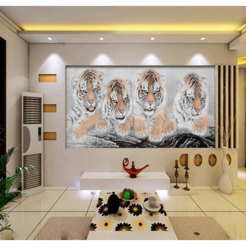 Drop Shipping Custom Wallpaper 3D Stereo Wallpaper Cute Four Tigers Living Room Bedroom Wallpaper Lobby Studio Office Mural