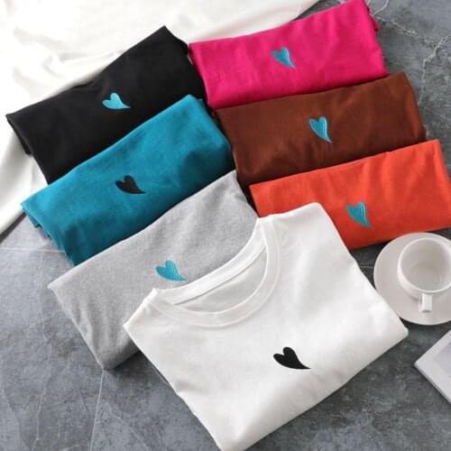 Short Sleeve Women summer Basic heart T Shirt o-neck loose t-shirt solid Tee Shirt Female pullover top