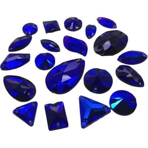 TopStone Cobalt Glass Crystal Sew On Stone Drop Round Rectangle Mix Shape Glass Rhinestones For Clothing bags