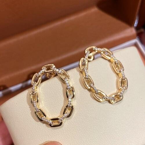 Gold Color Circle Chain Cubic Zircon Earring Simplicity Personality Retro Womens Jewelry Friends Gift Boho Charms Dropshipping