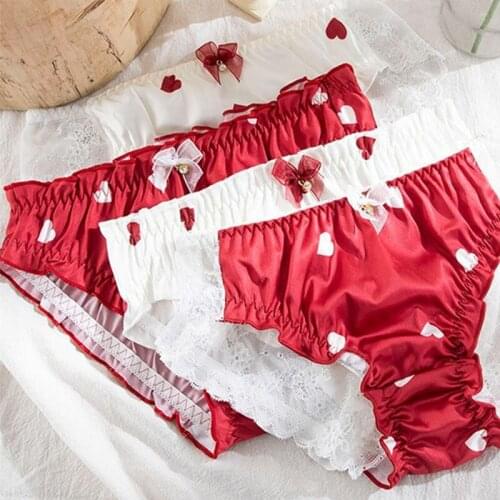 6 Colors Lace Bow Shiny Heart Print Panties Casual Kawaii Breathable Comfortable Intimates Underwear
