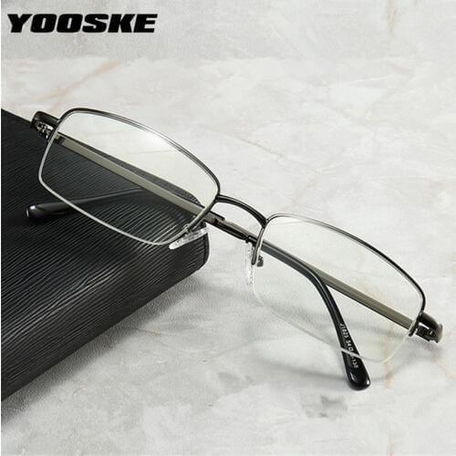 YOOSKE Anti-blue light Reading Glasses Men Business Half Frame Hyperopia Eyeglasses Women Anti-fatigue Presbyopia Glasses +2.0