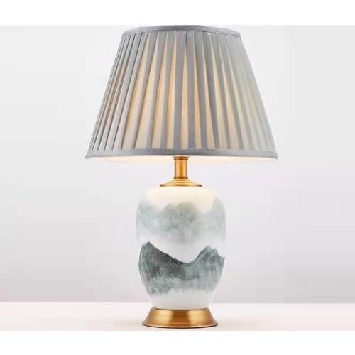 New Chinese Simple Retro Ink Ceramic Table Lamp For Living Room Study Bedroom Bedside Lamp American Modern Decorative Night Lamp