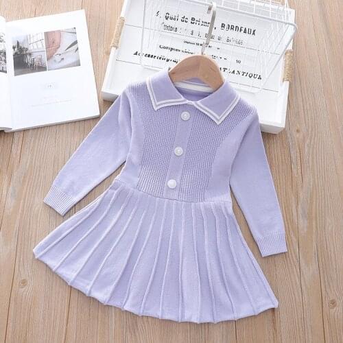 New Fashion Children Sweet Girls Princess Dress 2021 Autumn Winter Knitted Sweater Dress for 1-6 Year Girl Toddler Kids Clothes