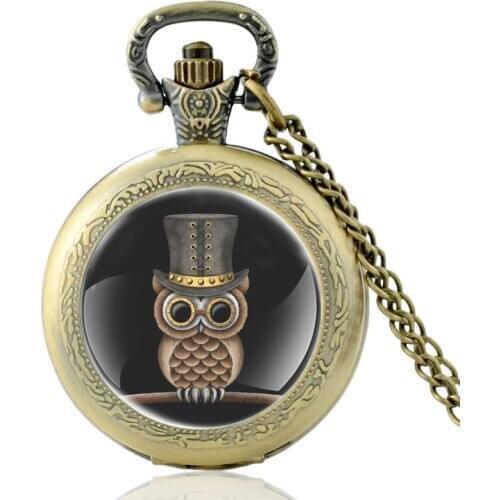 New Arrival Cute Owl Bronze Color Vintage Quartz Pocket Watch Classic Men Women Pendant Necklace Hours Clock Gifts