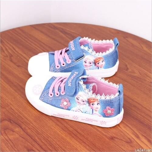Disney childrens new breathable cartoon Frozen Princess girl non-slip soft-soled casual shoes sports shoes student canvas shoes