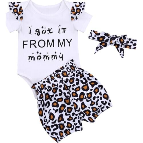 OPPERIAYA Kids Baby Girls Leopard Pants lovely Suit Round Neck Short Ruffle Sleeve Bodysuit Warm Loose Summer Shorts Headband