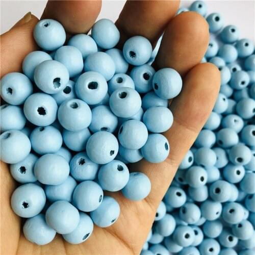Popular 8/10mm Wooden Beads Round Ball Wood Spacer Beads For DIY Jewelry Making Handcrafts 100Pcs/Set Wholesale Light Blue Color