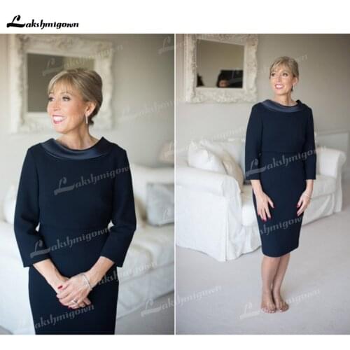 Simple O Neck Satin Three Quarter Knee-Length Mother Of The Bride Dress Plus Size Long Party Gown robe mere de la mariee 2021