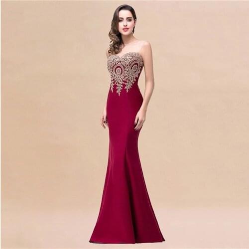 Long Prom Dresses Burgundy Mermaid 2019 Scoop Neck Sleeveless Lace Applique Gala Gown